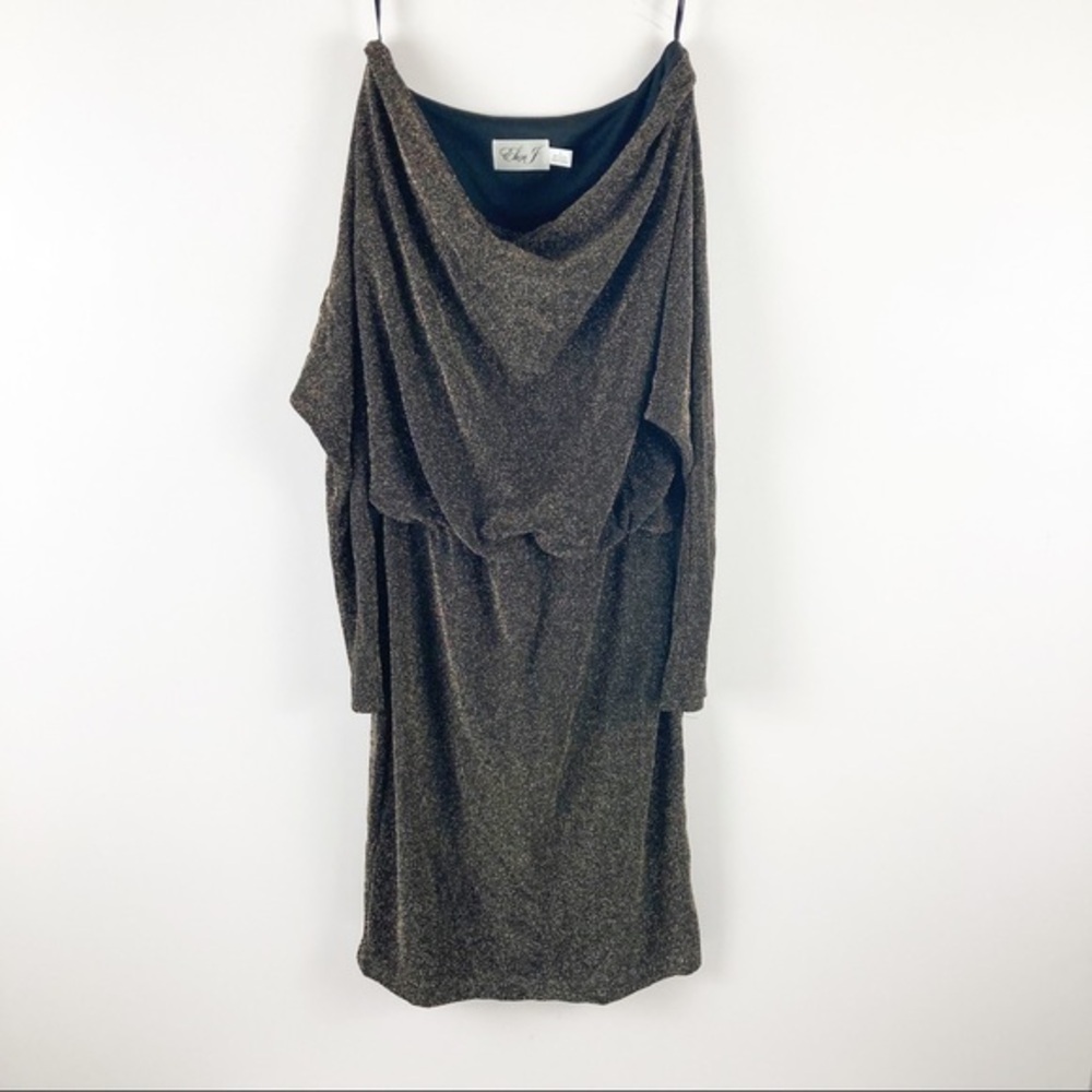 Eliza J Black Metallic Gold Long Sleeve Dress Sz 2‎